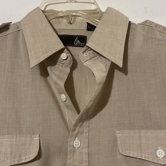 Ketch tan/cream baby check mens long sleeve shirt. Epaulets on shoulder - Picture 2 of 9